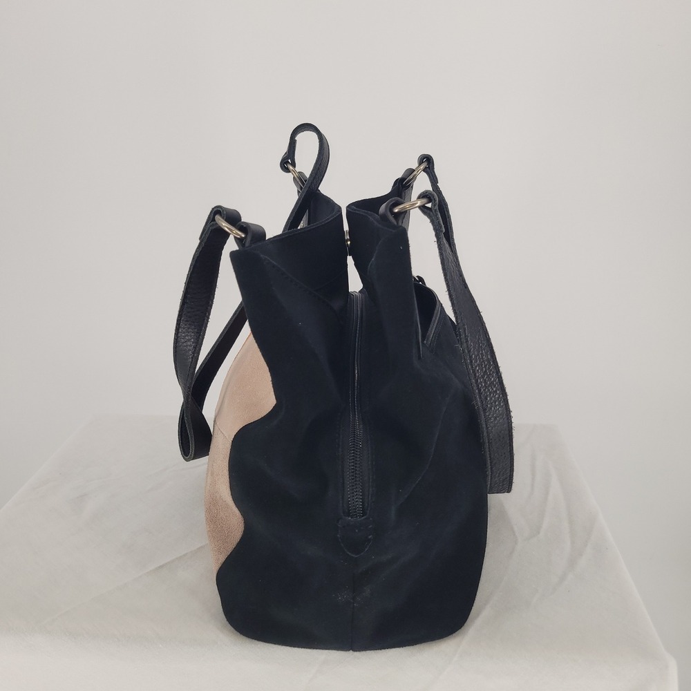 The Sak Black‎ Suede Colorblock Patchwork Tote Shoulder Bag Leather Straps Boho - Picture 3 of 9